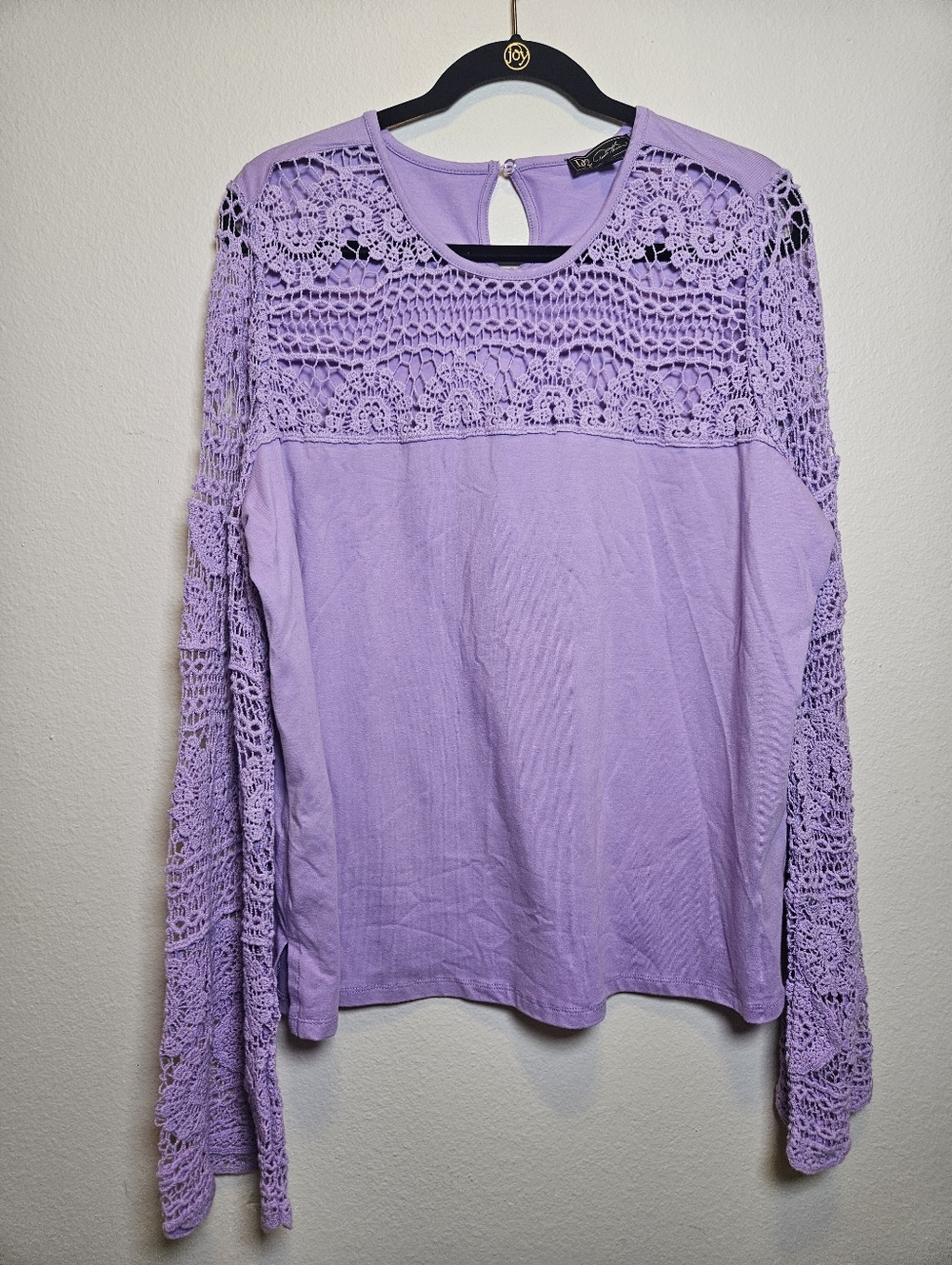 Diane Gilman Dg2 Lace Sleeve Top Lilac Size 1x New Bell Sleeve Relaxed Fit - Picture 2 of 11
